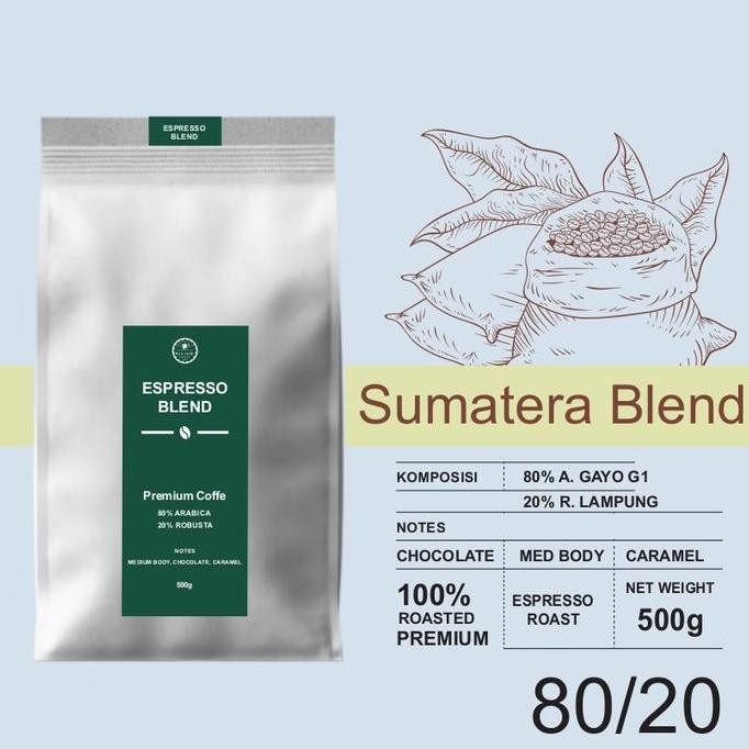 

Kopi Espresso Blend Sumatra A80/R20 - 500 gr | Biji/Bubuk