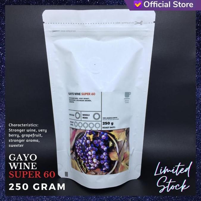 

KOPI ARABIKA GAYO WINE "SUPER 60" 250 GRAM BIJI DAN BUBUK TERMURAH