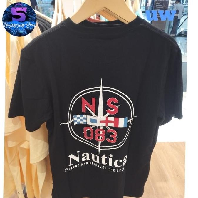Promo Kaos Pria Nautica. Bahan Katun. Warna Hitam. Original 100%