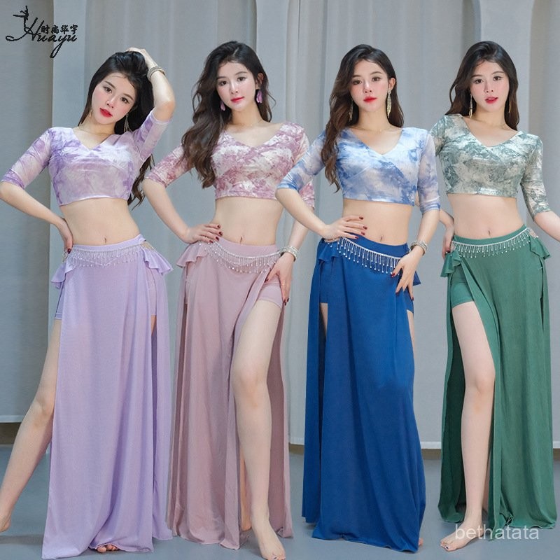 Belly Dance Costume New Practice Outfit Sexy Printed Mesh Oriental Dance Performance Dress Long Skir