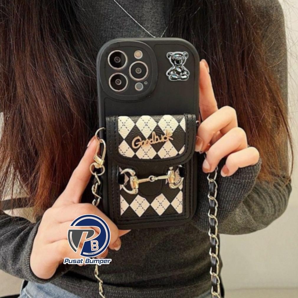 df-7 Ty-65 Gc32 Softcase Silikon Tali Dompet Casing Rantai 3D For Oppo A1K A3S A5 A5S A7 A11K A12 F9