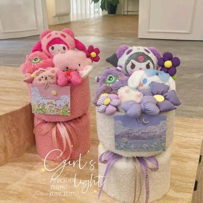 Boneka buket boneka bouquet doll cinamonroll lotso melody kuromi 40 cm free paperbag led Dolls