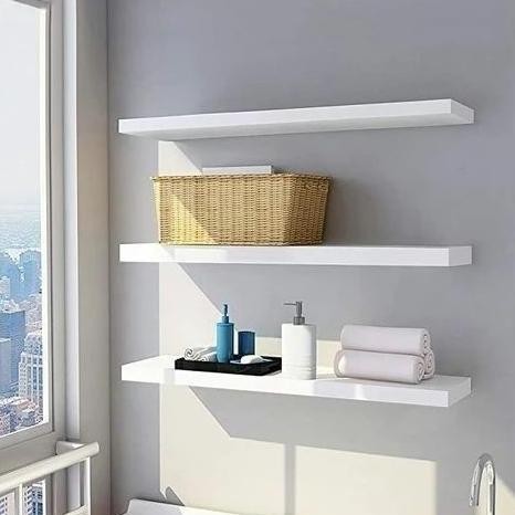 (80x20x4cm) Rak ambalan dinding gantung kayu minimalis - Putih