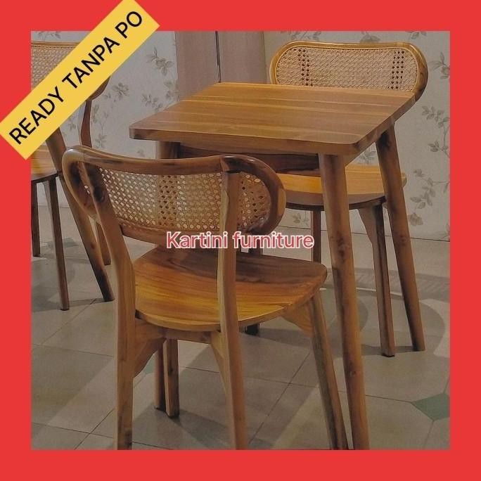 Set Meja Makan Cafe 2 Kursi Rotan Minimalis Kayu Jati Kursi Rotan Meja Makan Meja Cafe Kursi Cafe Co