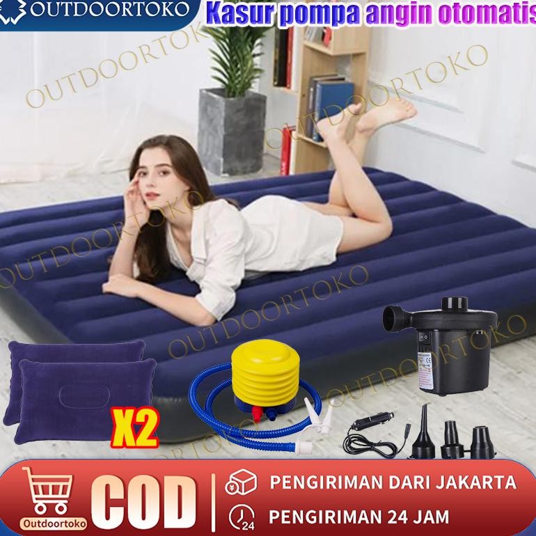 Kasur Angin Queen Biru 203cm x 180cm / Kasur Tiup Air Bed Queen Size / Kasur Tidur Angin/Kasur Angin