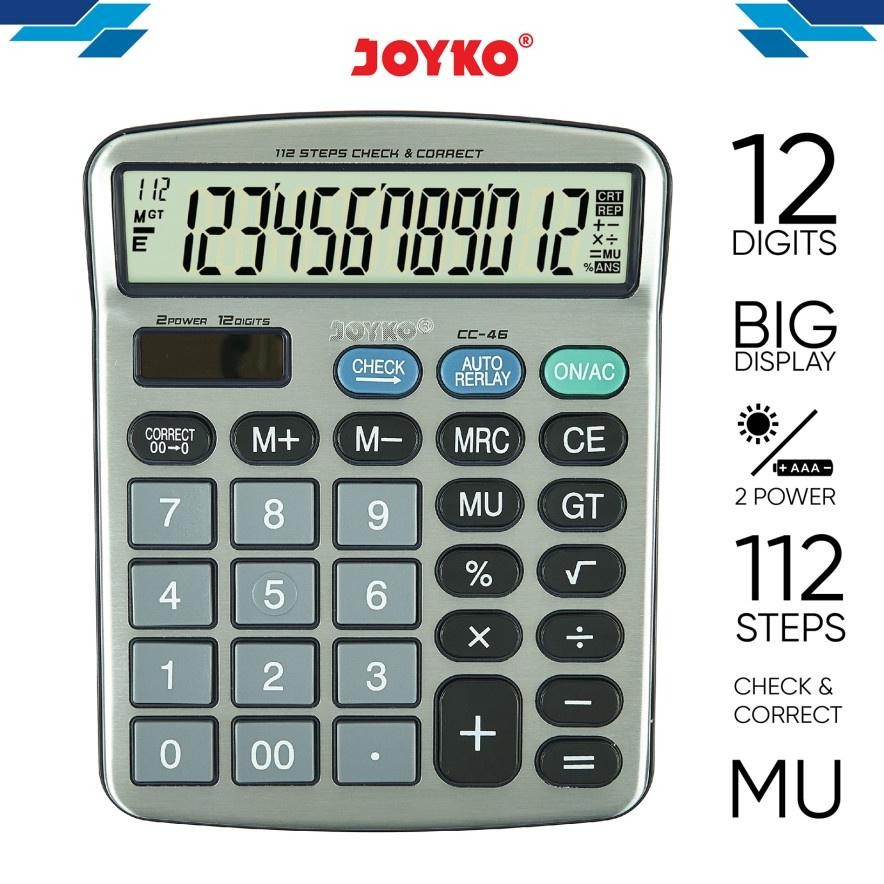 

terlaris (1 biji) kalkulator joyko cc-46 12 digits check correct / calculator joyko cc46 12 digits check correct / joyko cc 46 murah