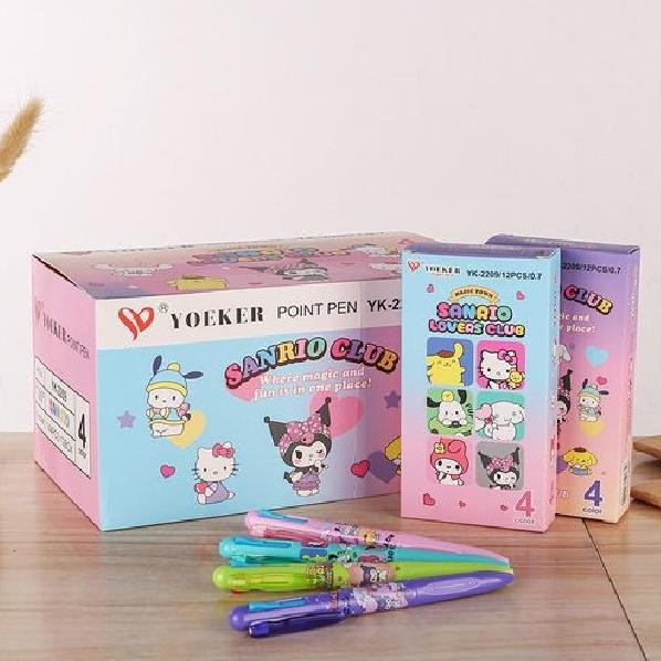 

Nld-1419 (12Pc) Bolpen / Pulpen/ Pen 4 Warna Kuromi Melody Sanrio Fancy