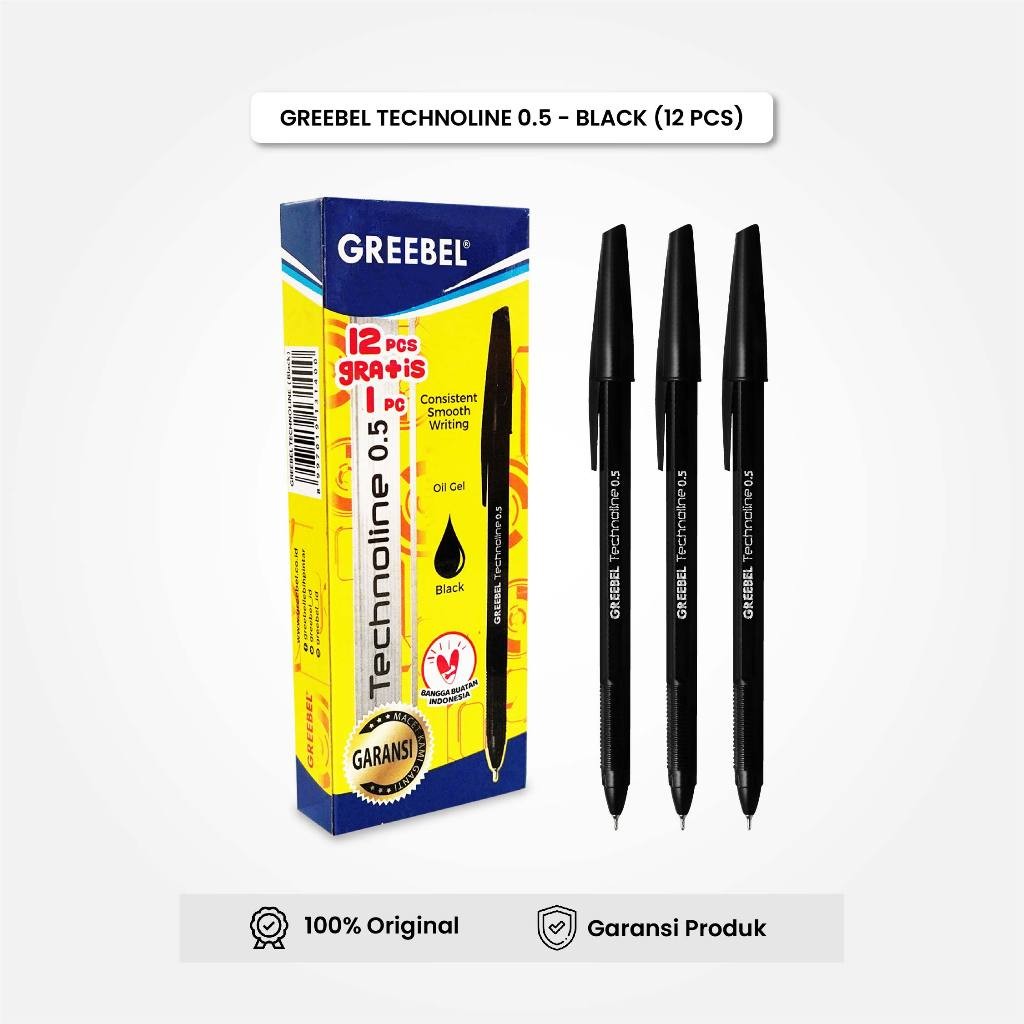 

GREEBEL Pulpen Ballpoint / Technoline 0.5 Hitam (12PCS/SET) / Pulpen GREEBEL / Pena / Ballpen
