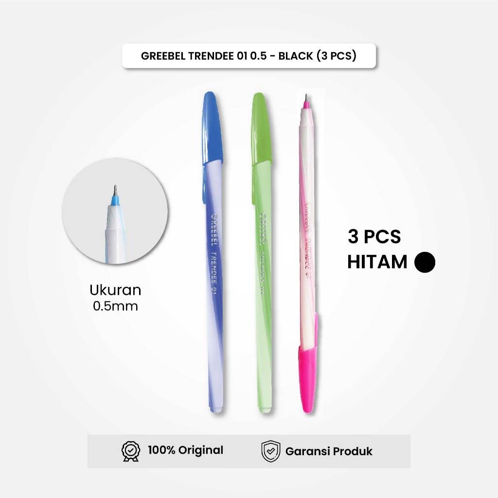 

Pulpen / Ballpen Trendee 01 Hitam (3PCS/SET) / Ballpoint Bolpen Pena GREEBEL
