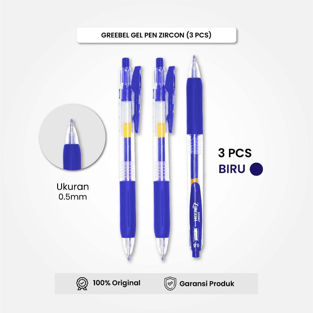 

GREEBEL Gel Pen Pulpen Pena GP-509 Zircon Biru 0.5 (3PCS/SET) / Pulpen Gel Murah Grosir