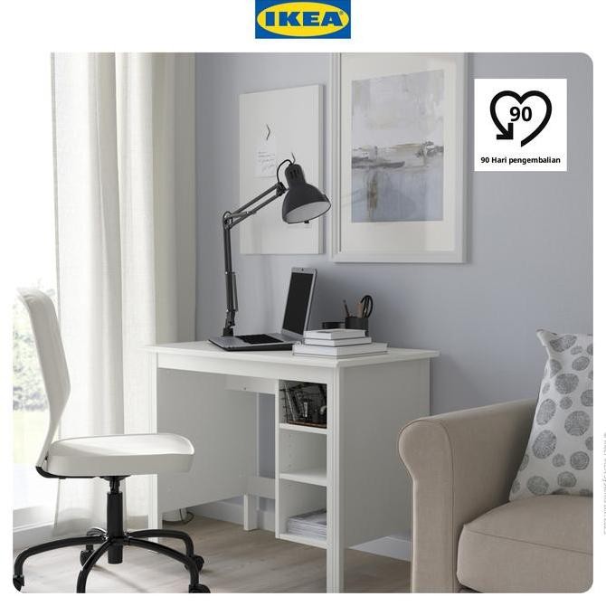 Produk Baru BRUSALI Meja Kerja / Belajar Dengan Laci Putih 90x52 cm