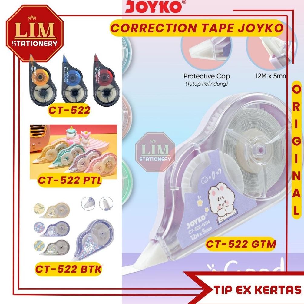 

JOYKO TIP EX KERTAS / TIP EX ROLL CT-522 LENGKAP (12PCS) CORRECTION TAPE