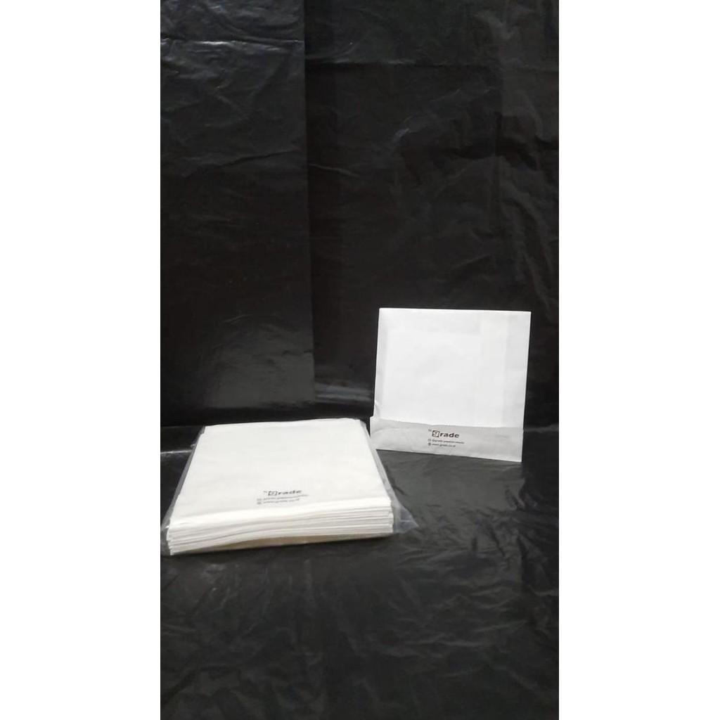 

```````] PAPER BAG PUTIH ANTI MINYAK, UKURAN 125x130 MM, ISI 100 PCS