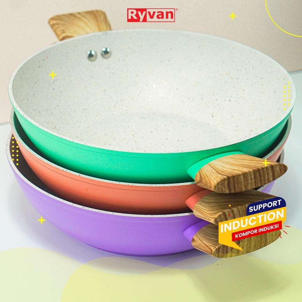 RADEN Ryvan - Aluminum Marble Wok Pan 28cm Induction Non Stick Induksi Kuali Wajan Panci Anti Lengke