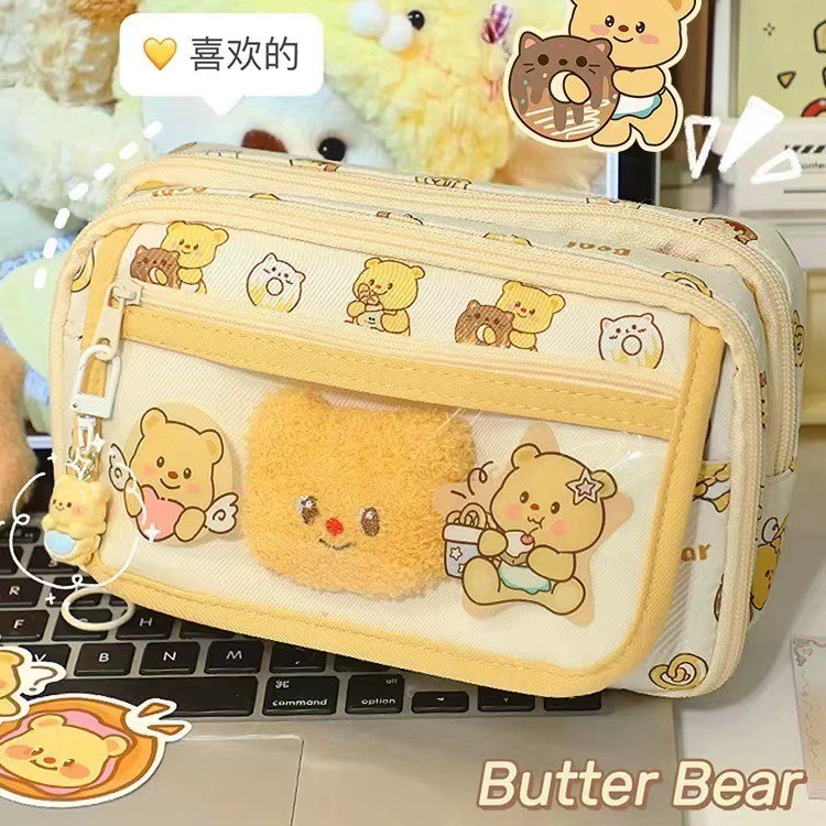 

Butter Bear Large Capacity Pencil Case Multi-Layer Stationery Storage Bag Primary School Students Good-looking Girls Niche Pencil Box