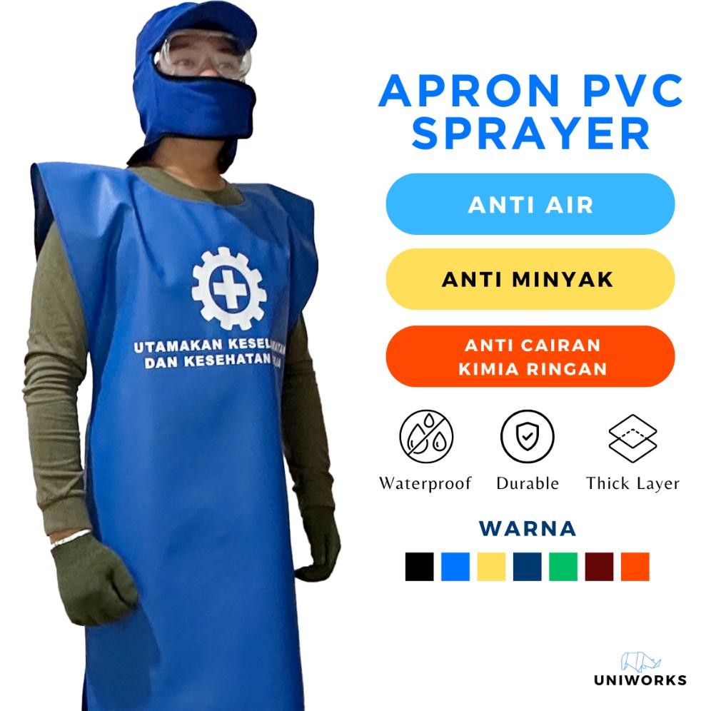 UNIWORKShop Celemek Anti Air dan Minyak Apron Waterproof Ponco Sprayer APD Semprot Bahan PVC