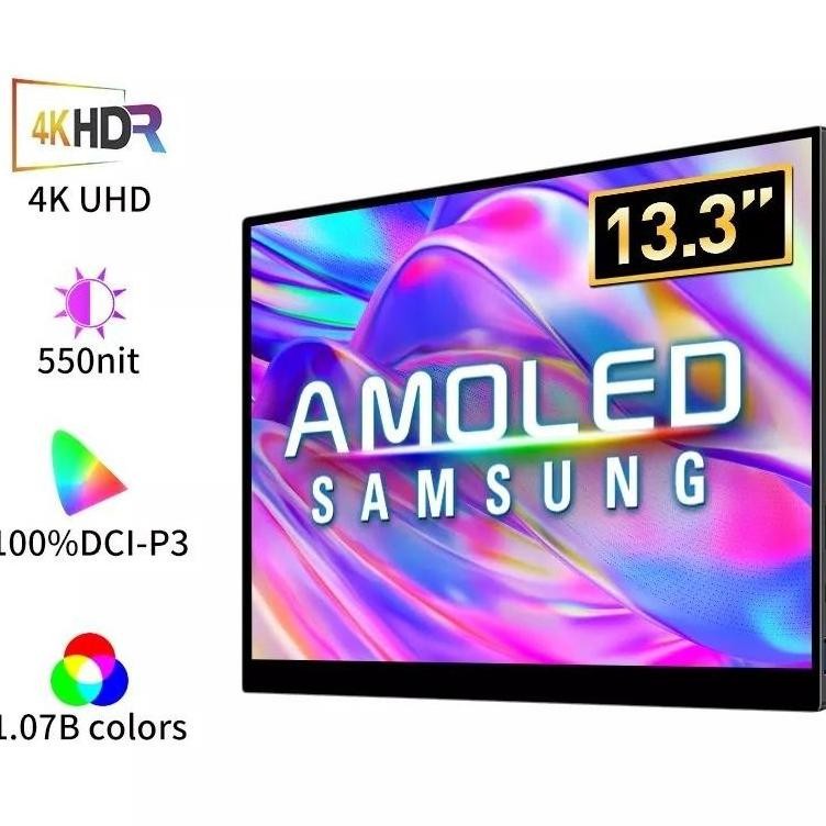MONITOR PORTABLE OLED 13.3 inch 4K Dengan Tipe-C HDMI-Kompatibel untuk Monitor Gaming 13.3 inch Lapt