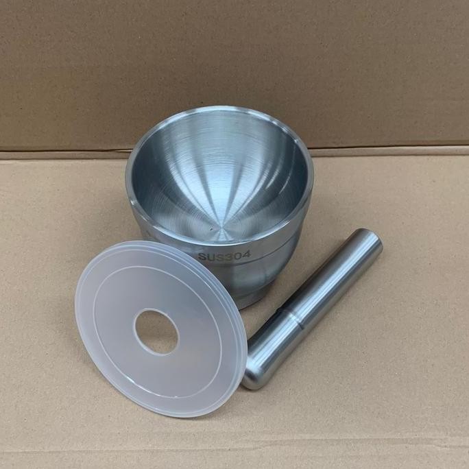 ] TLC Pestle and Mortar, with Plastic Lid Stainless Steel 304 15x14cm / Penumbuk