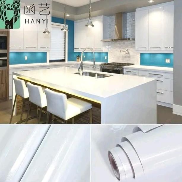WALLPAPER STICKER DINDING PUTIH POLOS GLOSSY KITCHEN SET Dekorasi Dinding Meja Dapur Kamar Mandi Pvc