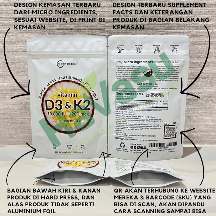 Ready Micro Ingredients Microingredients Vitamin D3 10,000Iu 10000Iu K2 200Mcg Or D3 50000Iu K2 200M