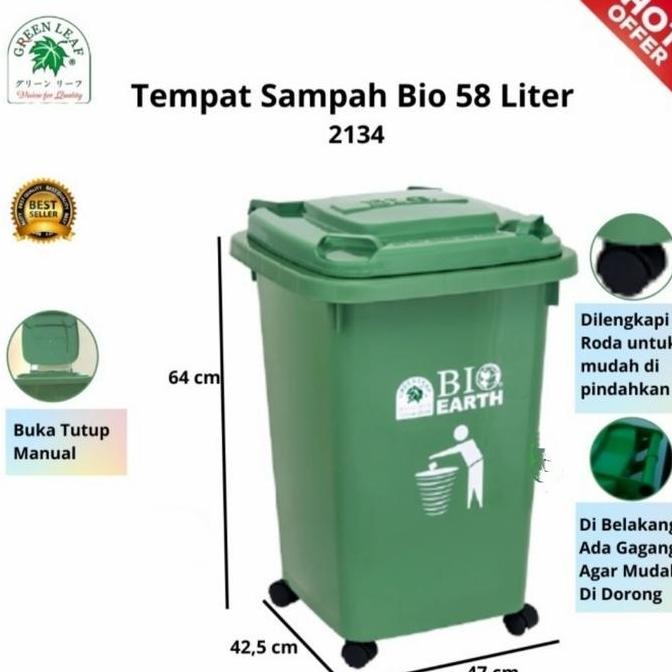 TEMPAT SAMPAH BIO 58 LITER/TEMPAT SAMPAH SEGI RODA GREEN LEAF 2134