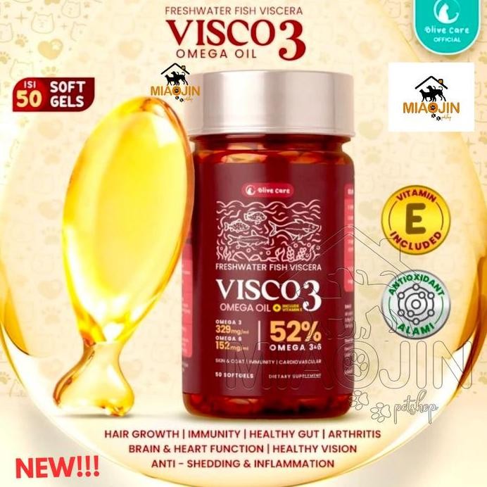 Terlaris Visco3 Olive Care - Fish Oil Murni Alami Vitamin Minyak Ikan Kucing Omega 3 Tinggi 6 9 Untu