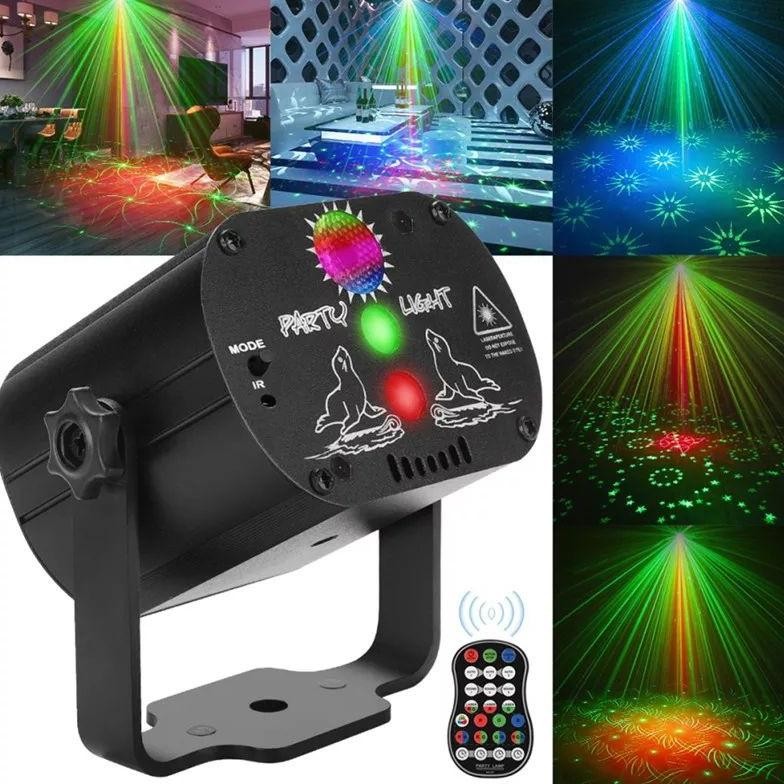 lampu disko mini laser proyektor bar kafe karaoke KTV party sensor suara remote wireless mini stage 