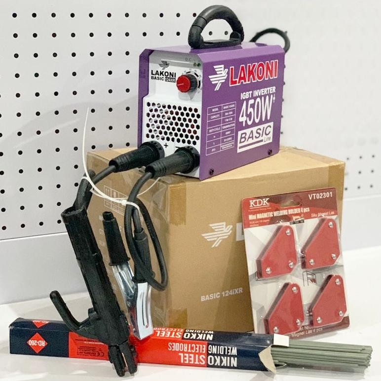 Paket Lengkap Mesin Las Lakoni Mesin Las Inverter Lakoni 450 Watt Basic 124ix SIAP PAKAI MURAH