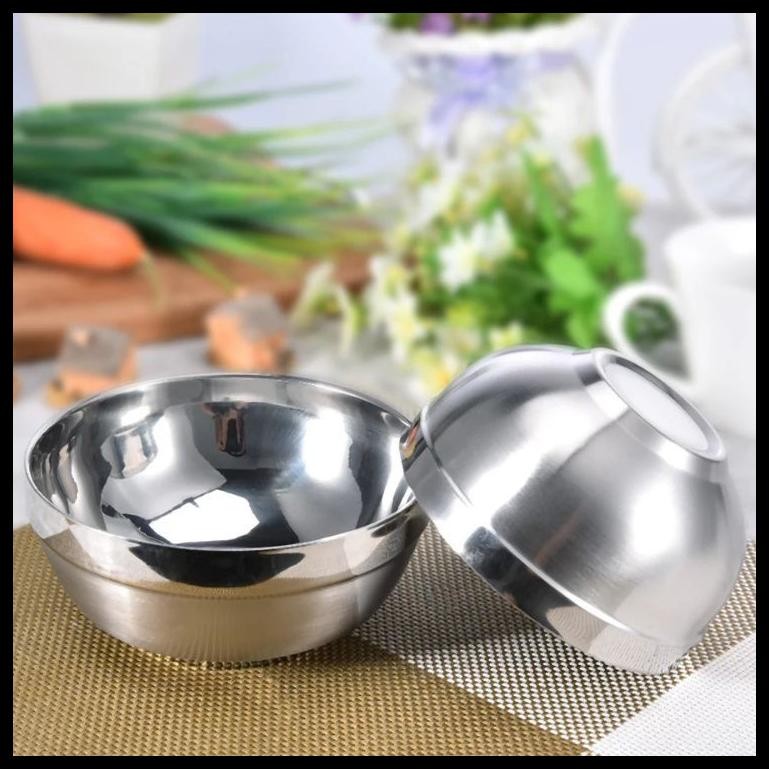 MANGKOK KOREA STAINLESS STEEL TEBAL / MANGKUK DUA LAPIS ANTI PANAS TANPA TUTUP