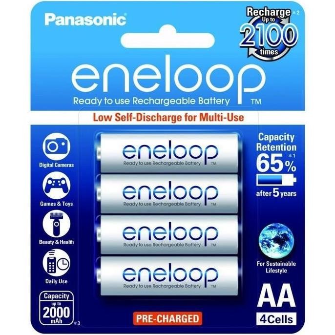Baterai Rechargeable Panasonic Baterai AA Eneloop 2000 mAh Bp4 Berkualitas Ori -Putih
