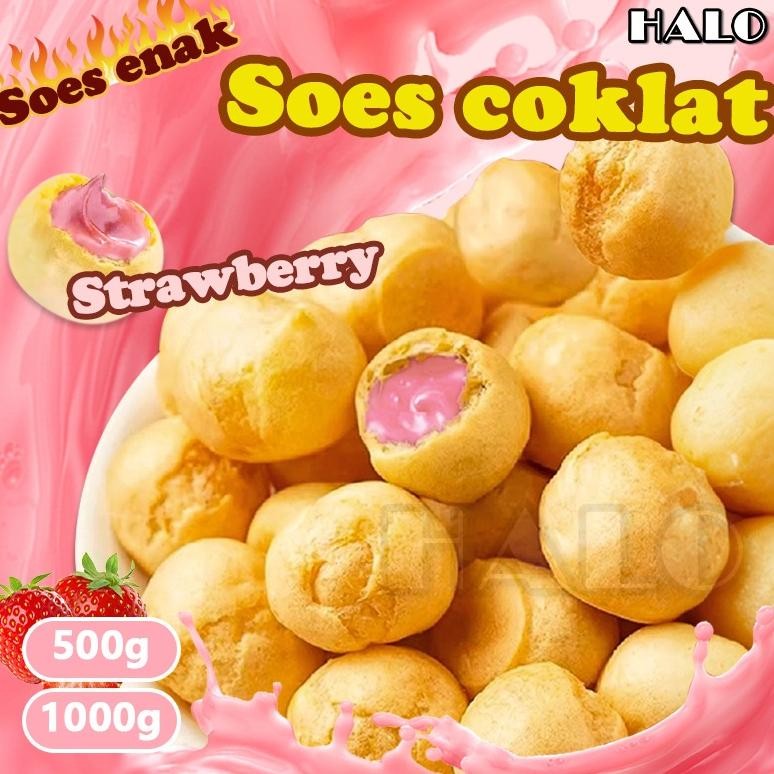

Soes starwberry/coklat 500g/1000g/mix rasa/halal kue sus kering isi soes coklat lumer AST nUg
