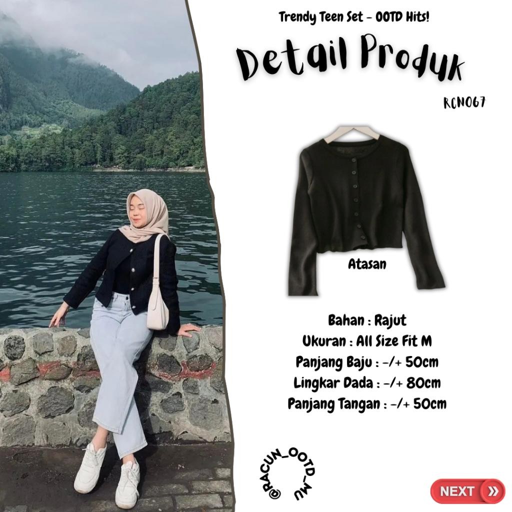 One Set Ootd Kekinian Wanita Black Mamba Kulot Loose Jeans & Cardi Rajut | Tas Selempang