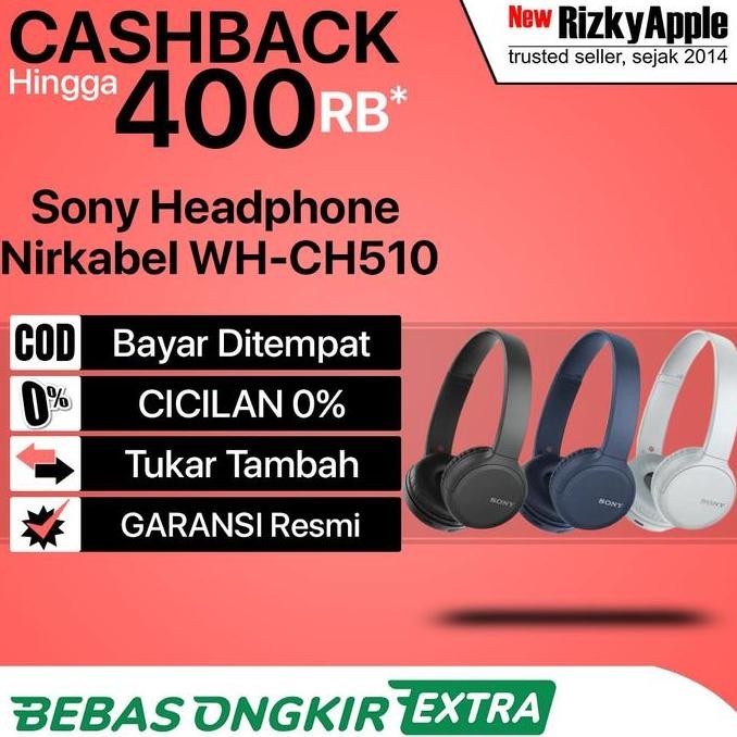 Sony Wh Ch510 Extra Bass Bluetooth Headphone Wireless Headset / Ch 510 New Stok