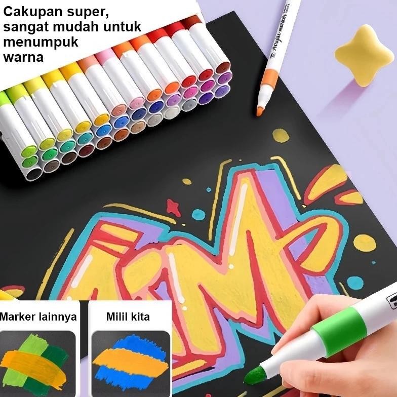 

RB KUGOO Pen Akrilik Marker Set Spidol Akrili Painter DIY Painting Warna Cepat Kering Tahan Air Menggambar Kreativitas Seni Edukasi Anak 36/48/60/80 Colors