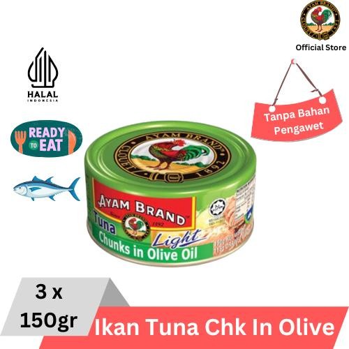 

NEW PRODUCT AYAM BRAND - IKAN TUNA KALENG CHUNK LIGHT IN OIL OLIVE 3 PCS 150GR NATURES TOUCH.