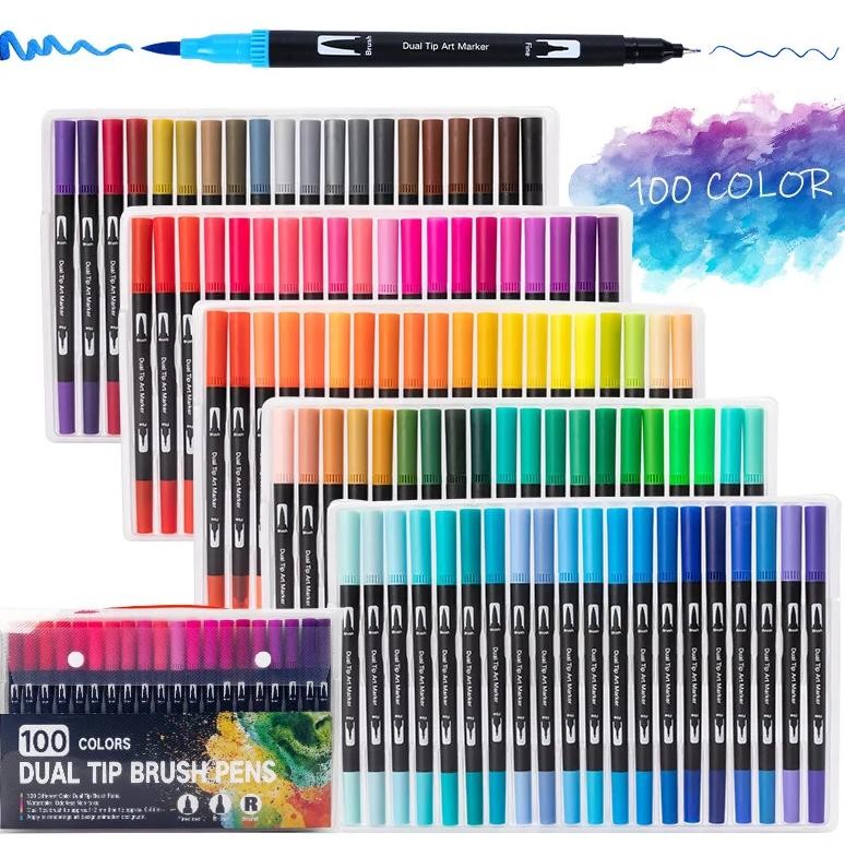 

12-120 Colors Felt Tip Drawing Watercolor Art Markers Pen Dual Brush Fineliner Colouring Pen Set For Calligraphy Painting