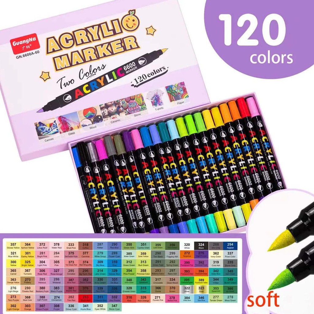 

120 Colors Sketching Markers Set Dual Brush Acrylic Paint Soft Pens For Calligraphy Lettering Rock Glass Canvas Ceramic Wood
