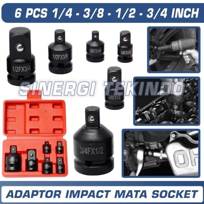 *****] Adapter Socket Adaptor Impact Driver Mata Sock 1/4 3/8 1/2 3/4 Inch Socket 6 Pcs - DRILLPRO