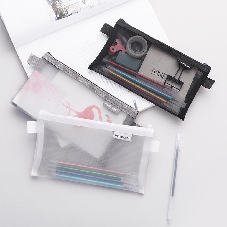 

Gc27 [Miloli] Kotak Pensil He Chooses Simple Pouch Transparant Portabel Tempat Pensil Jaring Resleting Stationery - F0210