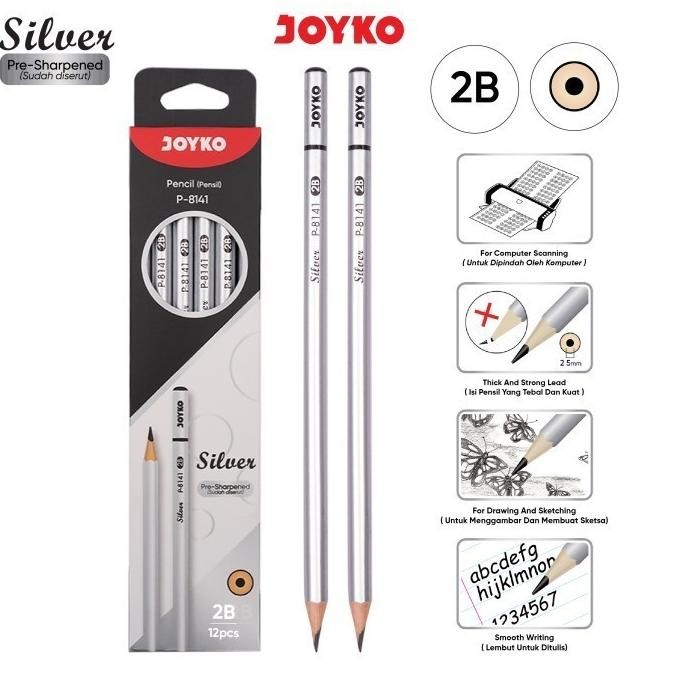 

''Terlaris" Pencil Pensil Joyko P-8141 Silver 2B 1 Box 12 Pcs Murah