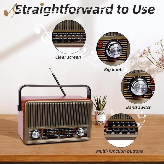 Radio Retro Portable 6 Band Fm/Am/Sw/Tf Usb Digunakan Untuk Bluetooth Speaker Senter Fleco F-510T | 