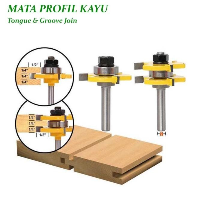 *#*#*#] Mata Profil Kayu Router Bit Sambungan Kayu Tongue Groove Joint 8 mm