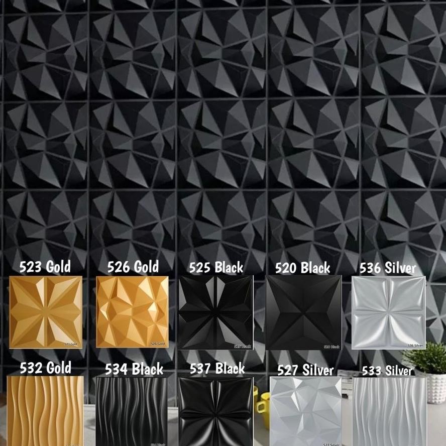 Panel 3d Dinding PVC Wall Hitam Gold Silver
