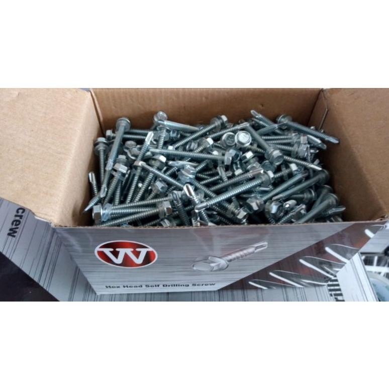 TERMURAH Baut Drilling W ukuran 12x50, isi 350pc, panjang 5cm, kunci 8, ada karet, baut atap spandek