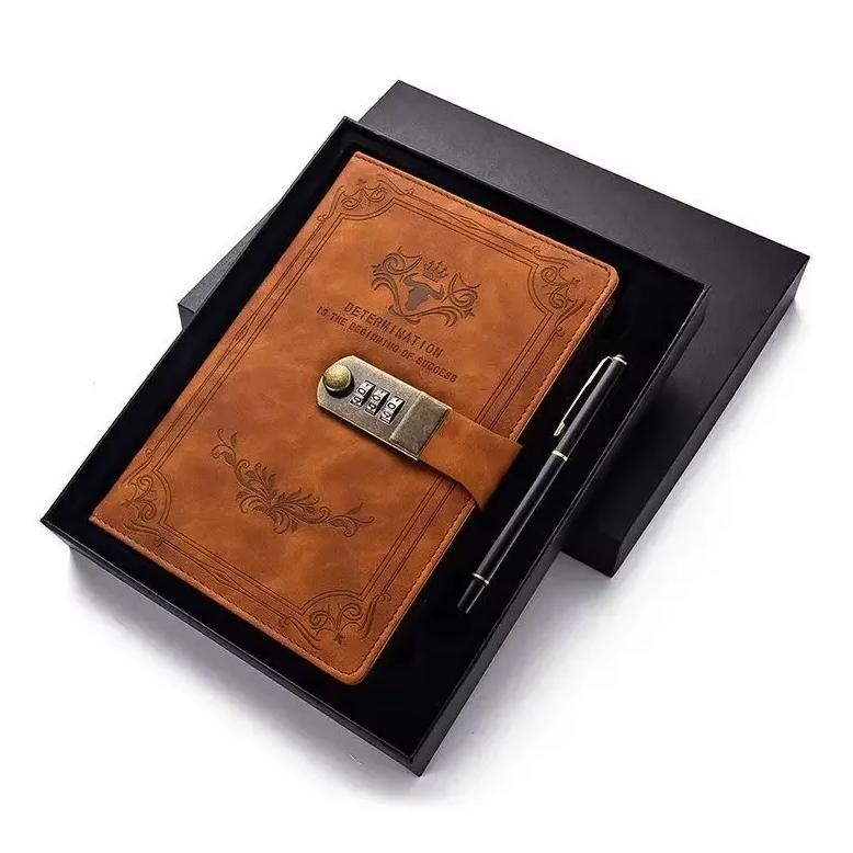 

A5 200 Pages Retro Password Book With Lock Diary Thickened Creative Hand Ledger Student Notepad Stationery Notebook Binder