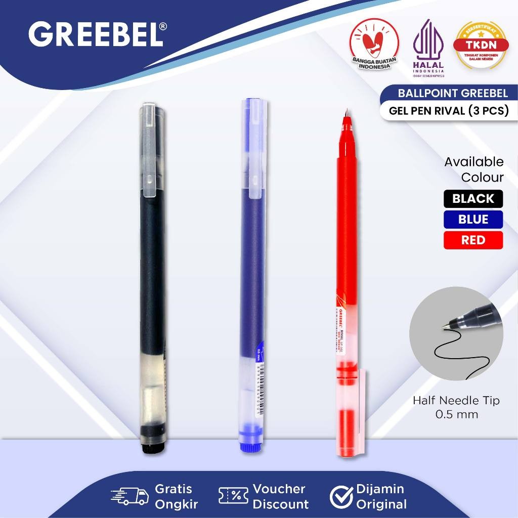 

GREEBEL PULPEN GEL / Gel Pen Rival GP- 502 0.5 (3PCS/SET) / Ballpen Gel Ballpoint Bolpen Bolpoin Pena Gel