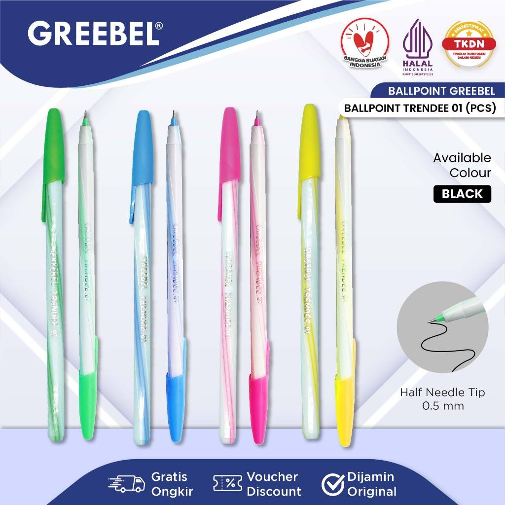 

GREEBEL Pulpen Ballpen / Trendee 01 Hitam (1PCS) / Ballpoint Bolpen Bolpoin Pena Gel