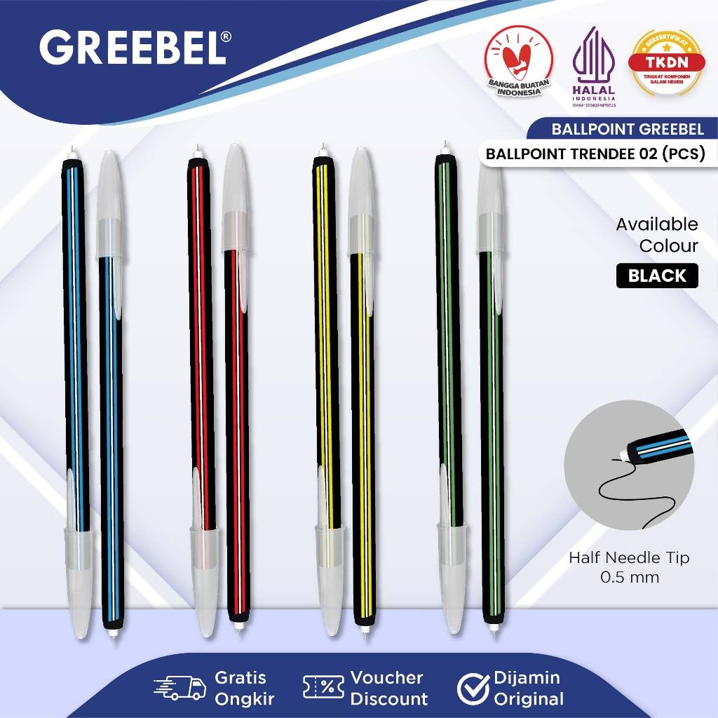 

GREEBEL Pulpen Ballpen / Trendee 02 Hitam (1PCS) / Ballpoint Bolpen Bolpoin Pena Gel