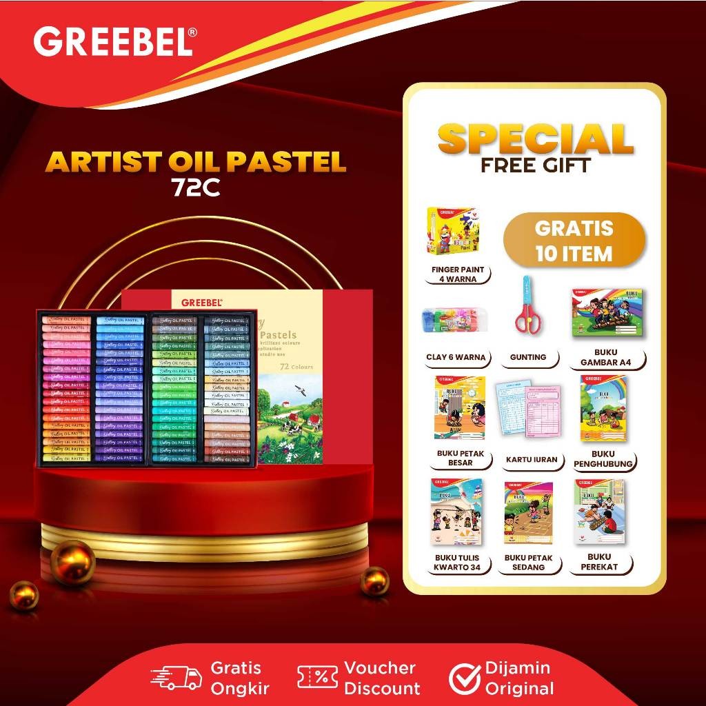 

GREEBEL Crayon Krayon ARTIST 72 Warna / ARTIST Oil Pastel 72 (AOP72) Mewarnai Professional Crayon Set
