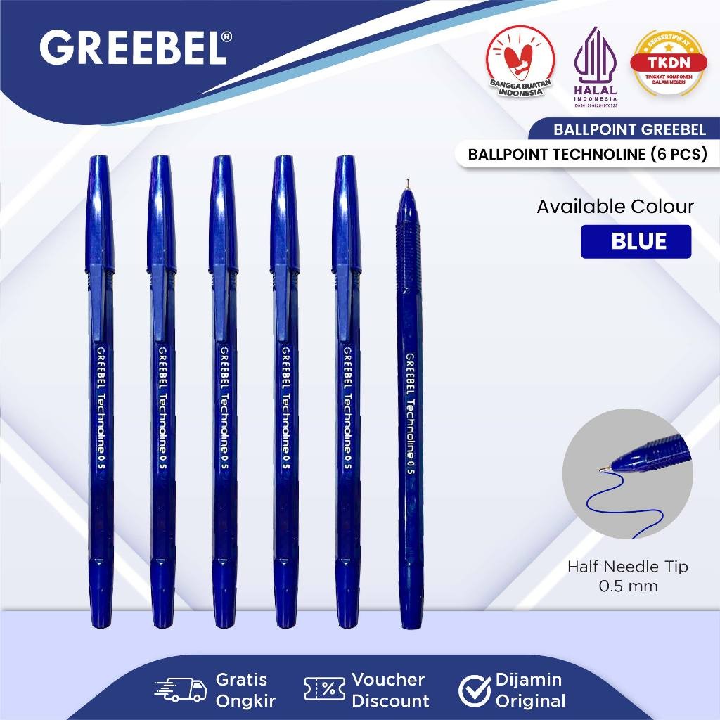 

GREEBEL PULPEN BALLPEN / Technoline 0.5 Biru (6PCS/SET) / Ballpoint Bolpen Bolpoin Pena Gel